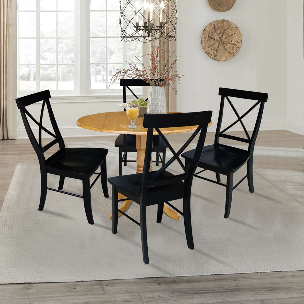 International Concepts - (Set of 5 Pcs) 42in Dual Drop Leaf Table with 4 RTA Chairs in Oak Finish - K04-42DP-C46-613-4 veiw 3