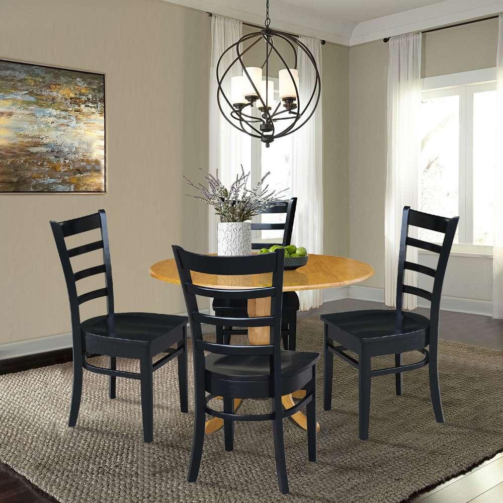 International Concepts - (Set of 5 Pcs) 42in Dual Drop Leaf Table with 4 RTA Chairs in Oak Finish - K04-42DP-C46-617-4 veiw 3