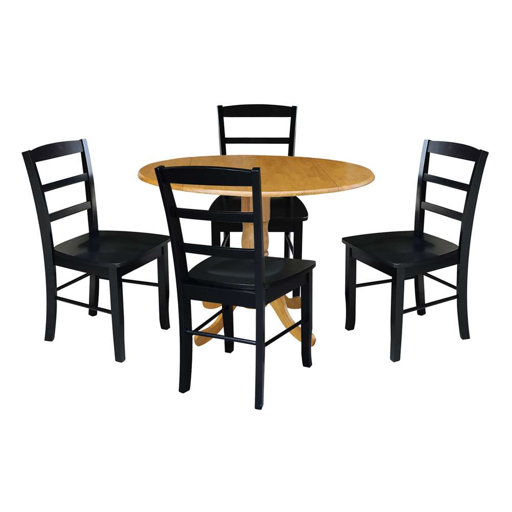International Concepts - (Set of 5 Pcs) 42in Dual Drop Leaf Table with 4 RTA Chairs in Oak Finish - K04-42DP-C46-2-4 veiw 1