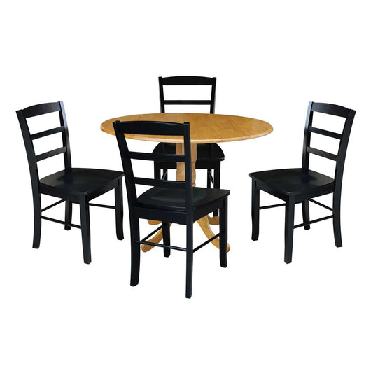 International Concepts - (Set of 5 Pcs) 42in Dual Drop Leaf Table with 4 RTA Chairs in Oak Finish - K04-42DP-C46-2-4 veiw 1
