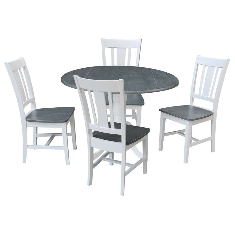 International Concepts - (Set of 5 Pcs) 42in Dual Drop Leaf Table with 4 RTA Chairs in White/Heather Gray Finish - K05-42DP-C10-4 veiw 1