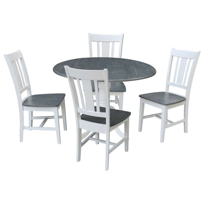 International Concepts - (Set of 5 Pcs) 42in Dual Drop Leaf Table with 4 RTA Chairs in White/Heather Gray Finish - K05-42DP-C10-4 veiw 1