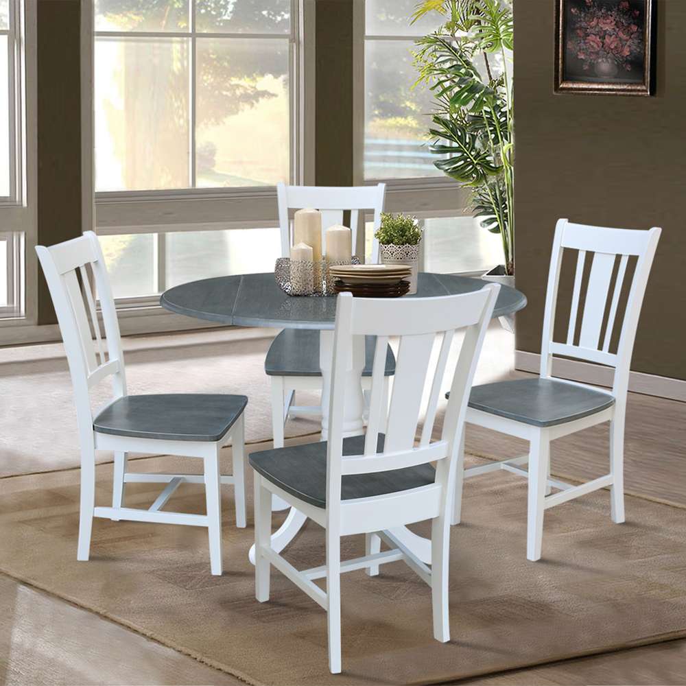 International Concepts - (Set of 5 Pcs) 42in Dual Drop Leaf Table with 4 RTA Chairs in White/Heather Gray Finish - K05-42DP-C10-4 veiw 3