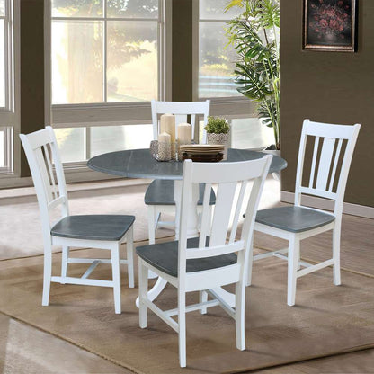 International Concepts - (Set of 5 Pcs) 42in Dual Drop Leaf Table with 4 RTA Chairs in White/Heather Gray Finish - K05-42DP-C10-4 veiw 3