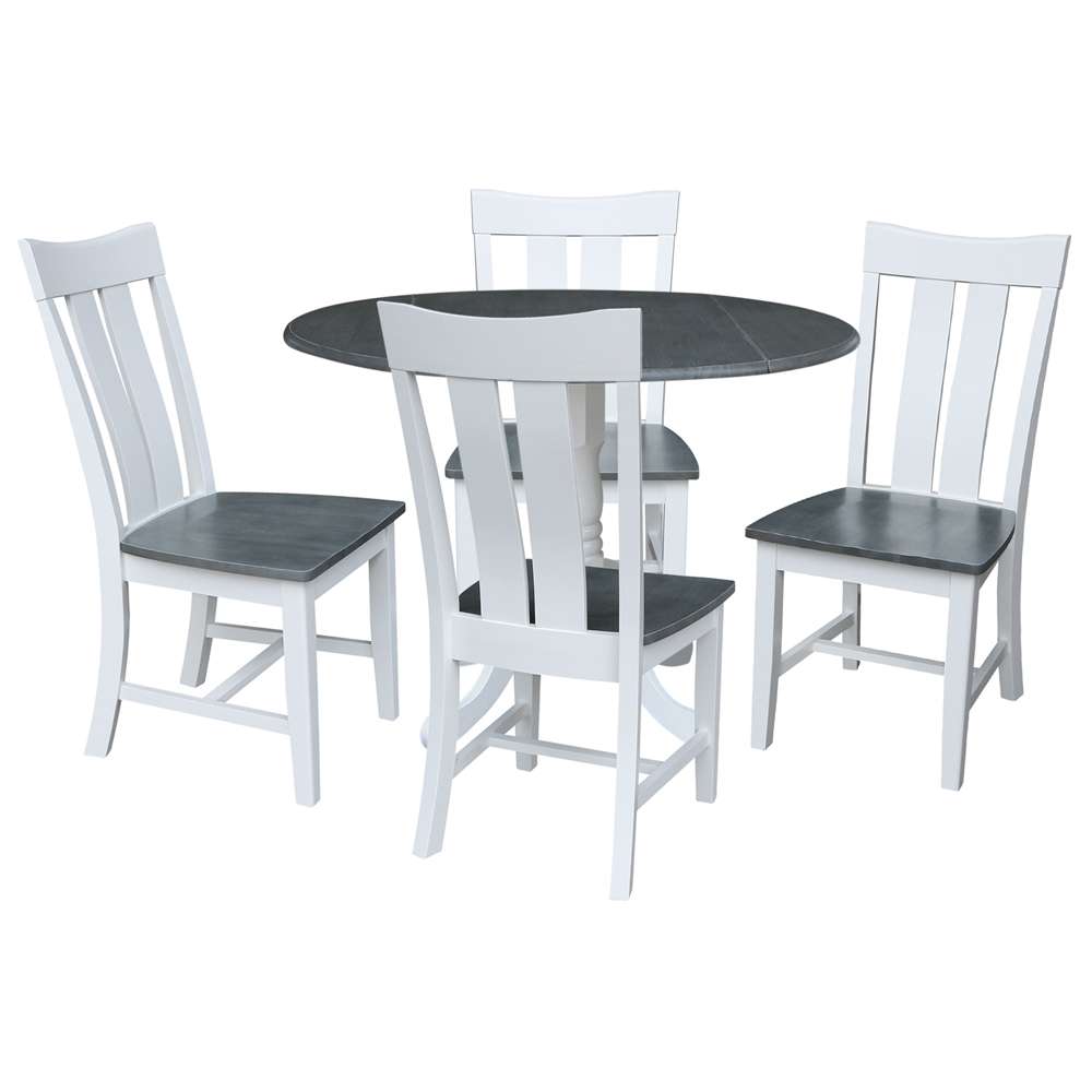 International Concepts - (Set of 5 Pcs) 42in Dual Drop Leaf Table with 4 RTA Chairs in White/Heather Gray Finish - K05-42DP-C13-4 veiw 1