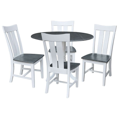 International Concepts - (Set of 5 Pcs) 42in Dual Drop Leaf Table with 4 RTA Chairs in White/Heather Gray Finish - K05-42DP-C13-4 veiw 1