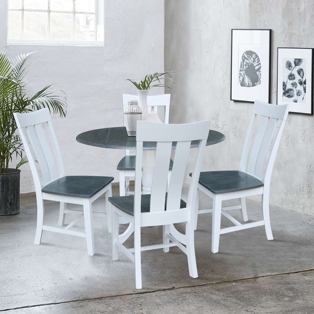 International Concepts - (Set of 5 Pcs) 42in Dual Drop Leaf Table with 4 RTA Chairs in White/Heather Gray Finish - K05-42DP-C13-4 veiw 3