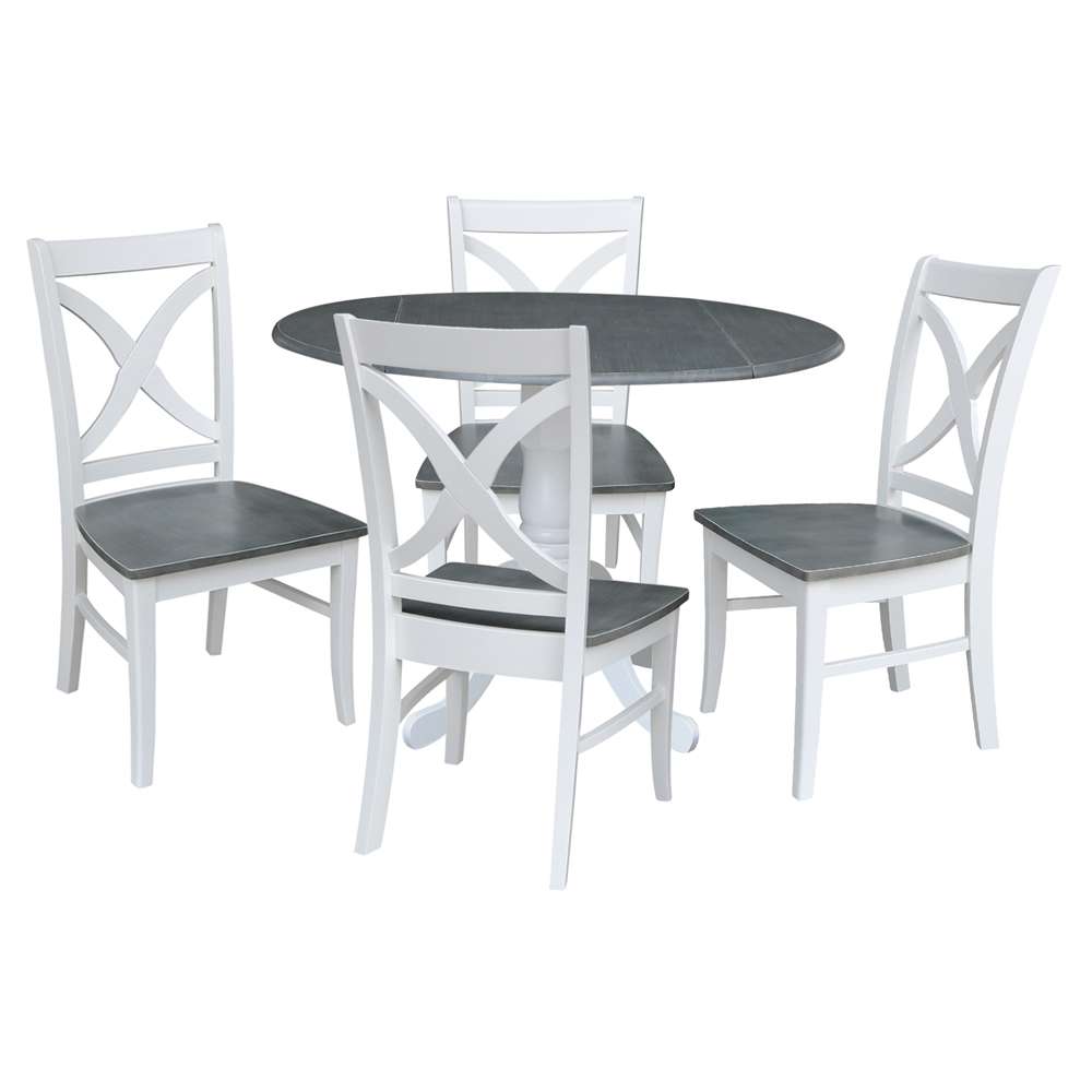 International Concepts - (Set of 5 Pcs) 42in Dual Drop Leaf Table with 4 RTA Chairs in White/Heather Gray Finish - K05-42DP-C14-4 veiw 1