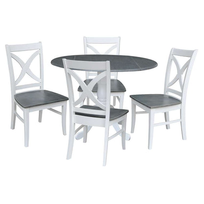 International Concepts - (Set of 5 Pcs) 42in Dual Drop Leaf Table with 4 RTA Chairs in White/Heather Gray Finish - K05-42DP-C14-4 veiw 1