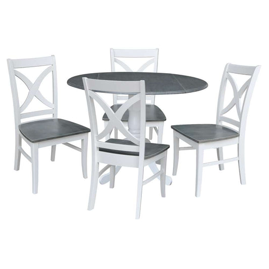 International Concepts - (Set of 5 Pcs) 42in Dual Drop Leaf Table with 4 RTA Chairs in White/Heather Gray Finish - K05-42DP-C14-4 veiw 1
