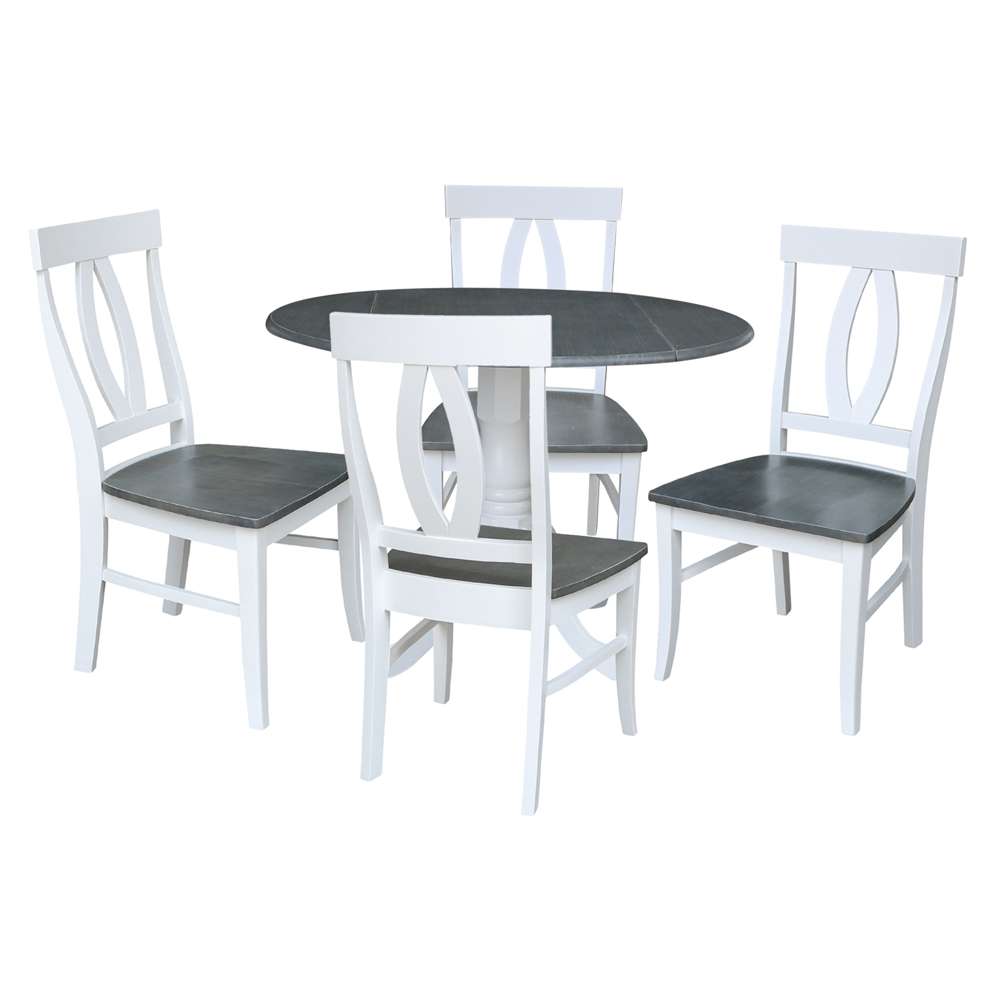 International Concepts - (Set of 5 Pcs) 42in Dual Drop Leaf Table with 4 RTA Chairs in White/Heather Gray Finish - K05-42DP-C170-4 veiw 1