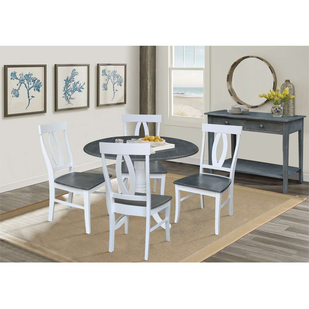 International Concepts - (Set of 5 Pcs) 42in Dual Drop Leaf Table with 4 RTA Chairs in White/Heather Gray Finish - K05-42DP-C170-4 veiw 3