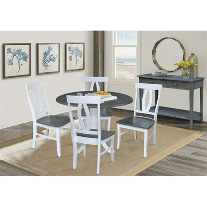 International Concepts - (Set of 5 Pcs) 42in Dual Drop Leaf Table with 4 RTA Chairs in White/Heather Gray Finish - K05-42DP-C170-4 veiw 3