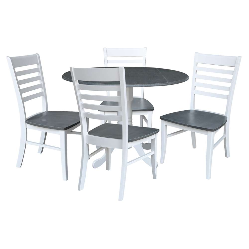 International Concepts - (Set of 5 Pcs) 42in Dual Drop Leaf Table with 4 RTA Chairs in White/Heather Gray Finish - K05-42DP-C310-4 veiw 1