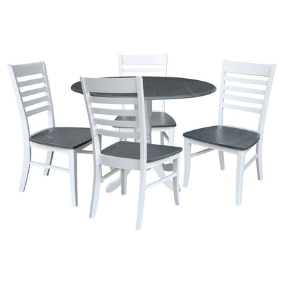 International Concepts - (Set of 5 Pcs) 42in Dual Drop Leaf Table with 4 RTA Chairs in White/Heather Gray Finish - K05-42DP-C310-4 veiw 1