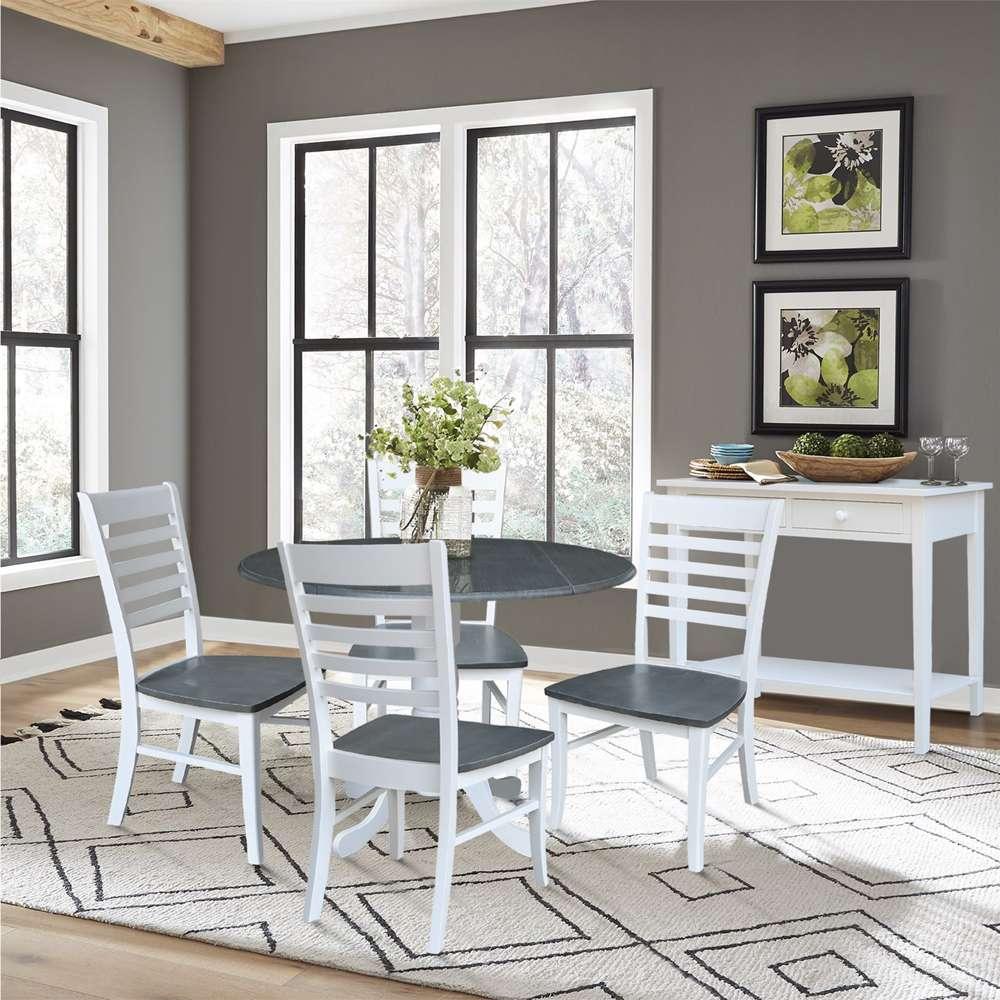 International Concepts - (Set of 5 Pcs) 42in Dual Drop Leaf Table with 4 RTA Chairs in White/Heather Gray Finish - K05-42DP-C310-4 veiw 3
