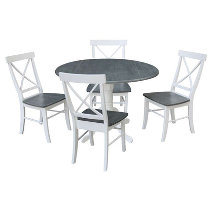 International Concepts - (Set of 5 Pcs) 42in Dual Drop Leaf Table with 4 RTA Chairs in White/Heather Gray Finish - K05-42DP-C613-4 veiw 1