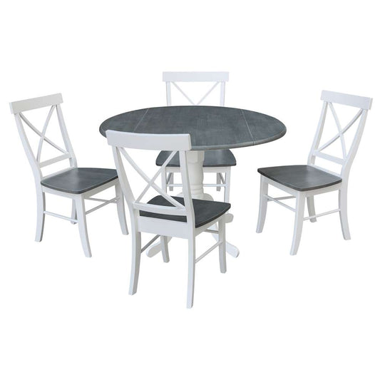 International Concepts - (Set of 5 Pcs) 42in Dual Drop Leaf Table with 4 RTA Chairs in White/Heather Gray Finish - K05-42DP-C613-4 veiw 1