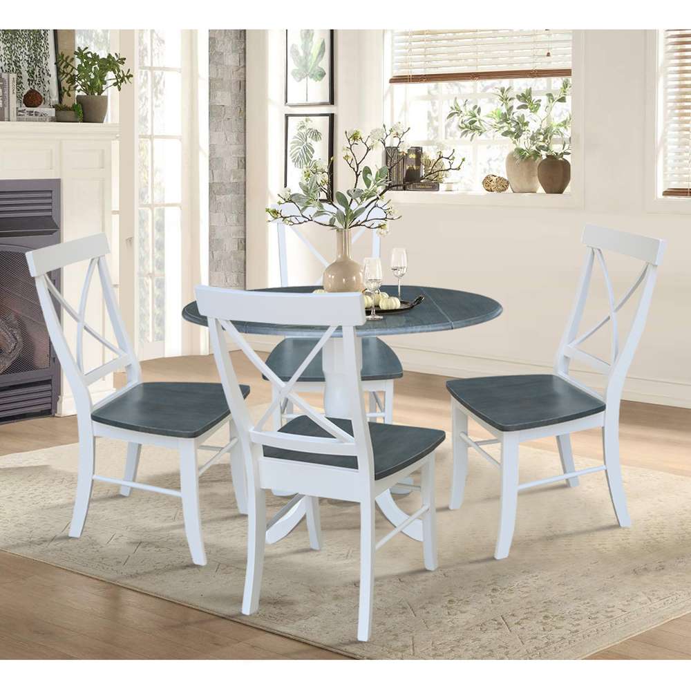 International Concepts - (Set of 5 Pcs) 42in Dual Drop Leaf Table with 4 RTA Chairs in White/Heather Gray Finish - K05-42DP-C613-4 veiw 3