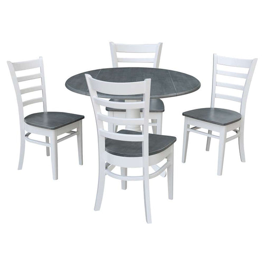International Concepts - (Set of 5 Pcs) 42in Dual Drop Leaf Table with 4 RTA Chairs in White/Heather Gray Finish - K05-42DP-C617-4 veiw 1