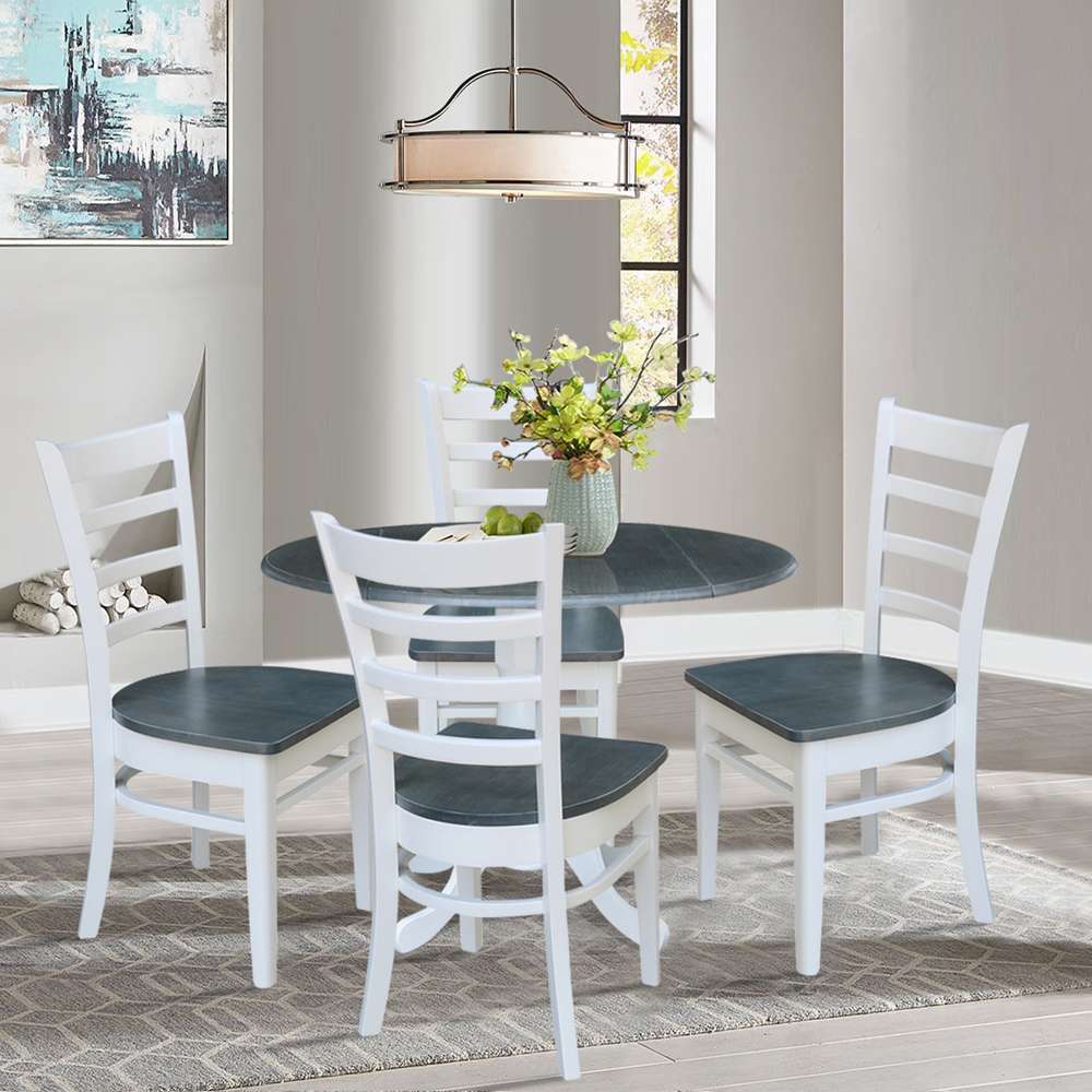 International Concepts - (Set of 5 Pcs) 42in Dual Drop Leaf Table with 4 RTA Chairs in White/Heather Gray Finish - K05-42DP-C617-4 veiw 3
