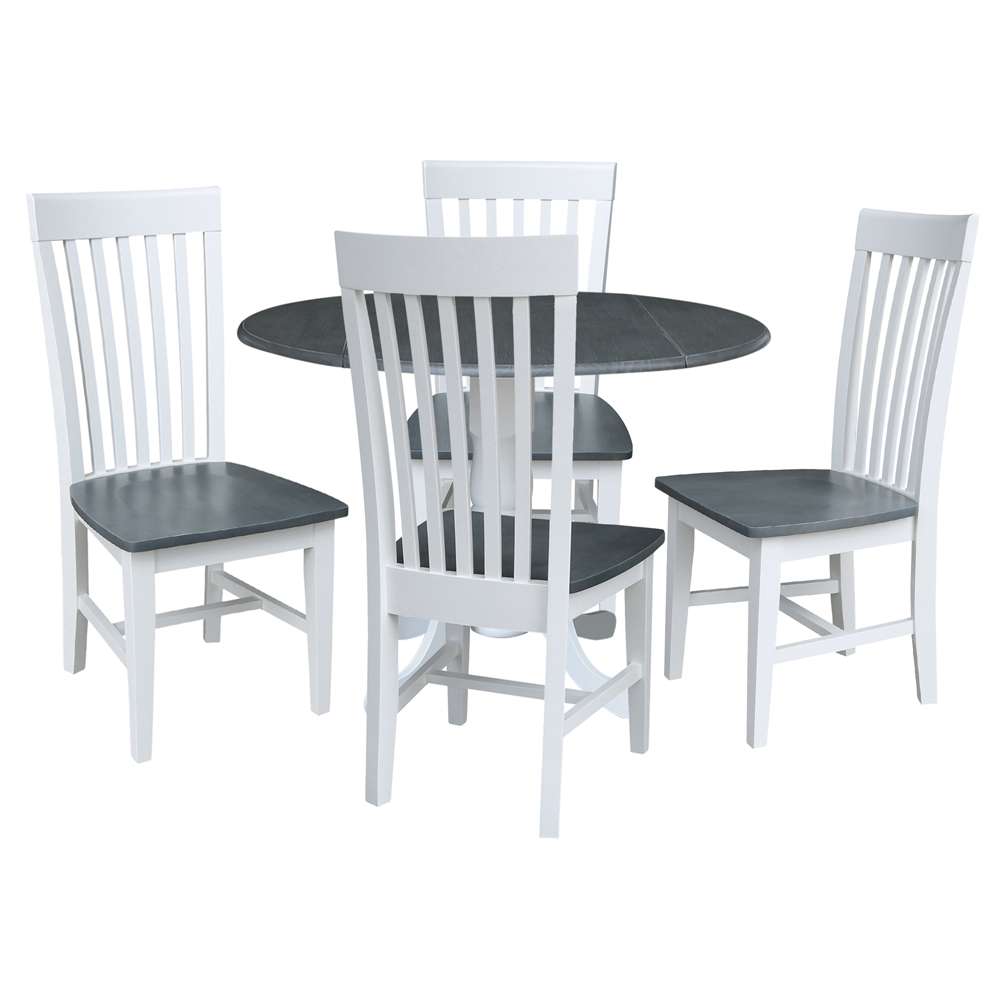 International Concepts - (Set of 5 Pcs) 42in Dual Drop Leaf Table with 4 RTA Chairs in White/Heather Gray Finish - K05-42DP-C465-4 veiw 1