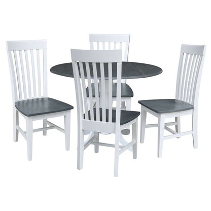 International Concepts - (Set of 5 Pcs) 42in Dual Drop Leaf Table with 4 RTA Chairs in White/Heather Gray Finish - K05-42DP-C465-4 veiw 1