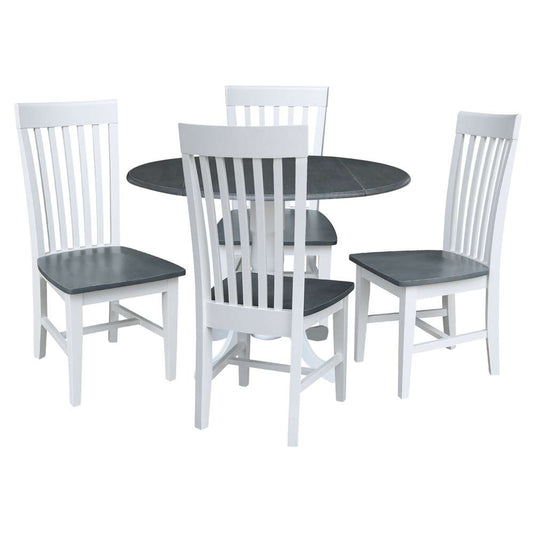 International Concepts - (Set of 5 Pcs) 42in Dual Drop Leaf Table with 4 RTA Chairs in White/Heather Gray Finish - K05-42DP-C465-4 veiw 1
