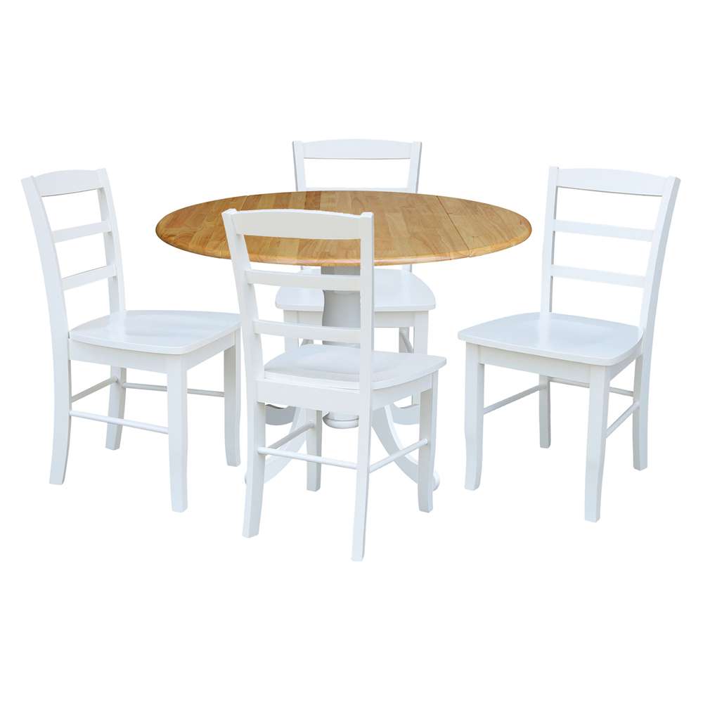 International Concepts - (Set of 5 Pcs) 42in Dual Drop Leaf Table with 4 RTA Chairs in White / Natural Finish - K02-42DP-C08-2-4 veiw 1