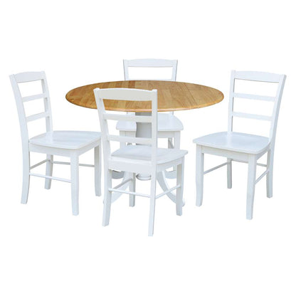 International Concepts - (Set of 5 Pcs) 42in Dual Drop Leaf Table with 4 RTA Chairs in White / Natural Finish - K02-42DP-C08-2-4 veiw 1