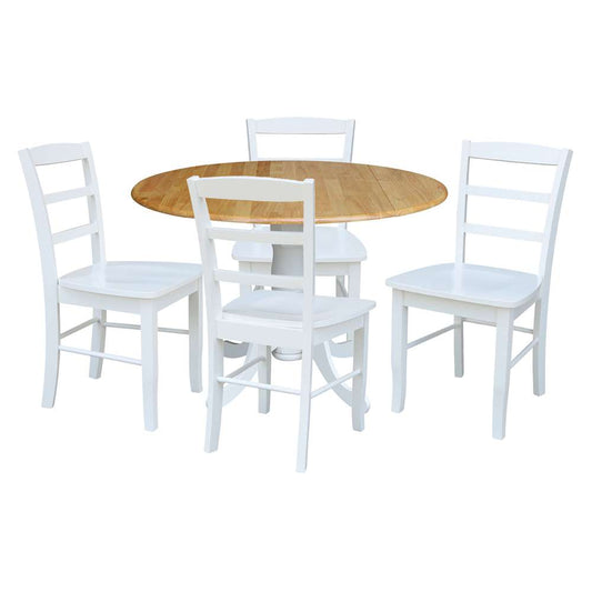 International Concepts - (Set of 5 Pcs) 42in Dual Drop Leaf Table with 4 RTA Chairs in White / Natural Finish - K02-42DP-C08-2-4 veiw 1