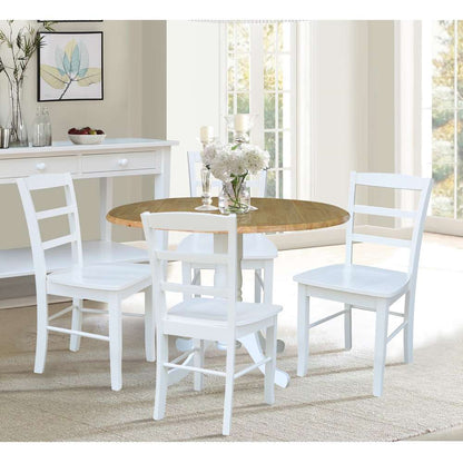 International Concepts - (Set of 5 Pcs) 42in Dual Drop Leaf Table with 4 RTA Chairs in White / Natural Finish - K02-42DP-C08-2-4 veiw 3