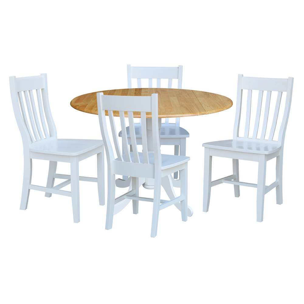 International Concepts - (Set of 5 Pcs) 42in Dual Drop Leaf Table with 4 RTA Chairs in White / Natural Finish - K02-42DP-C08-61-4 veiw 1