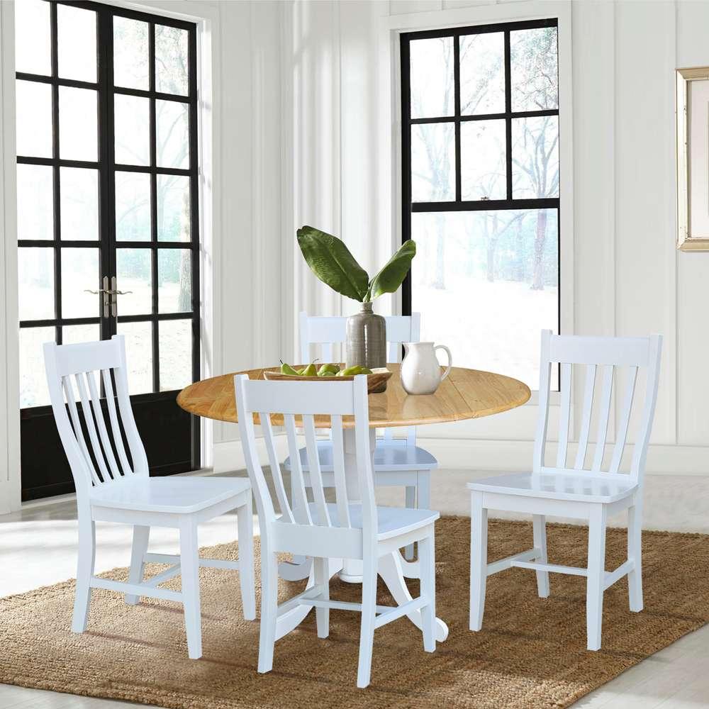 International Concepts - (Set of 5 Pcs) 42in Dual Drop Leaf Table with 4 RTA Chairs in White / Natural Finish - K02-42DP-C08-61-4 veiw 3
