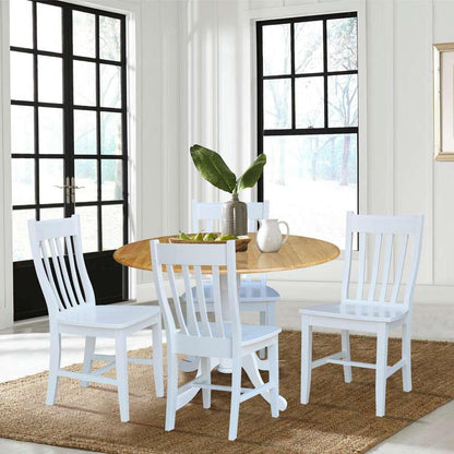 International Concepts - (Set of 5 Pcs) 42in Dual Drop Leaf Table with 4 RTA Chairs in White / Natural Finish - K02-42DP-C08-61-4 veiw 3