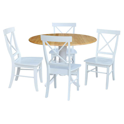 International Concepts - (Set of 5 Pcs) 42in Dual Drop Leaf Table with 4 RTA Chairs in White / Natural Finish - K02-42DP-C08-613-4 veiw 1