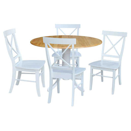 International Concepts - (Set of 5 Pcs) 42in Dual Drop Leaf Table with 4 RTA Chairs in White / Natural Finish - K02-42DP-C08-613-4 veiw 1