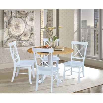 International Concepts - (Set of 5 Pcs) 42in Dual Drop Leaf Table with 4 RTA Chairs in White / Natural Finish - K02-42DP-C08-613-4 veiw 3