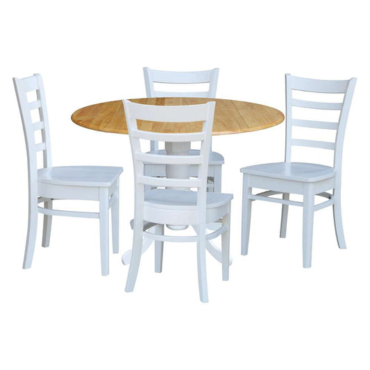 International Concepts - (Set of 5 Pcs) 42in Dual Drop Leaf Table with 4 RTA Chairs in White / Natural Finish - K02-42DP-C08-617-4 veiw 1
