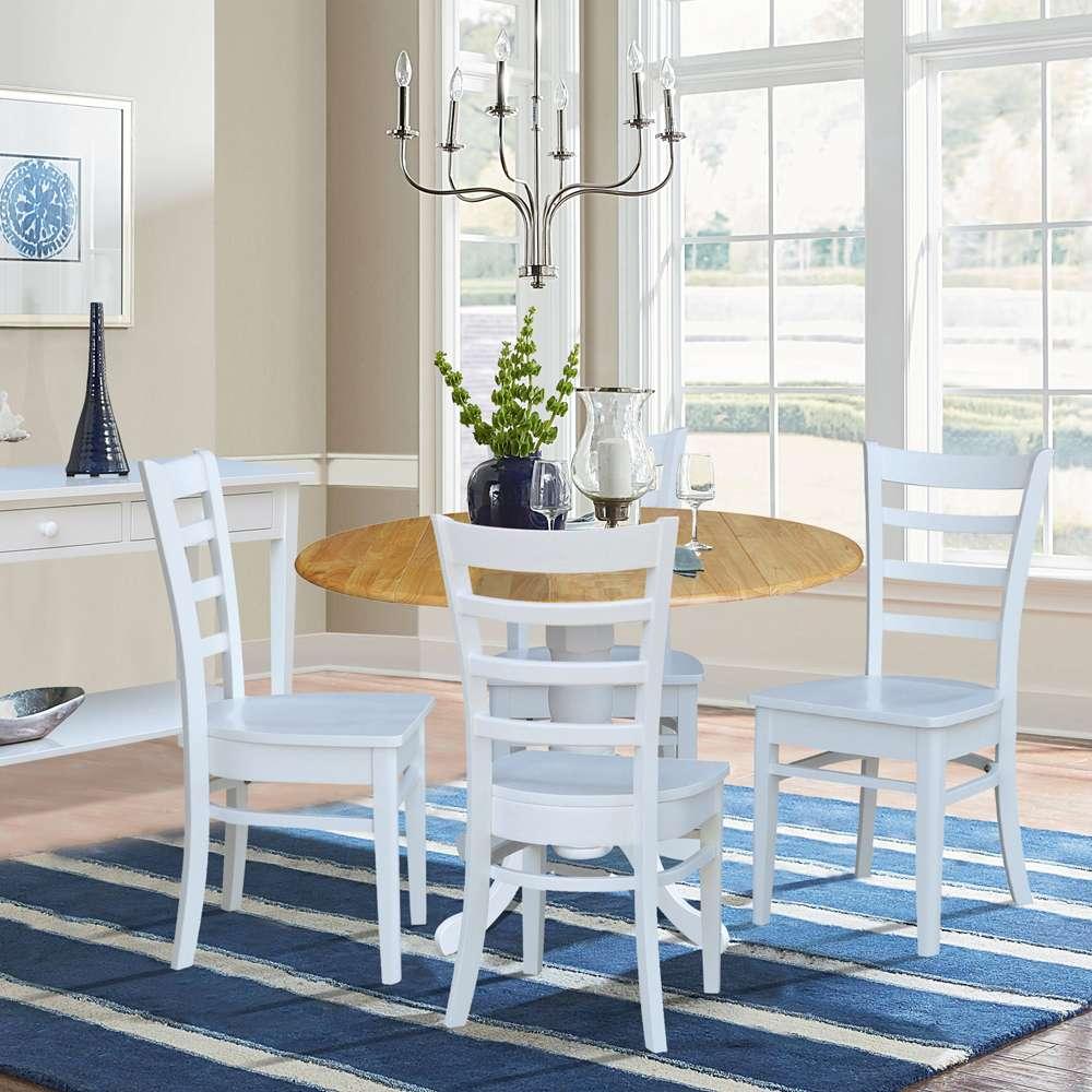 International Concepts - (Set of 5 Pcs) 42in Dual Drop Leaf Table with 4 RTA Chairs in White / Natural Finish - K02-42DP-C08-617-4 veiw 3