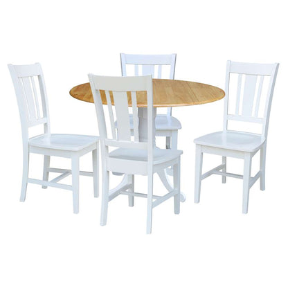 International Concepts - (Set of 5 Pcs) 42in Dual Drop Leaf Table with 4 RTA Chairs in White / Natural Finish - K02-42DP-C08-10-4 veiw 1