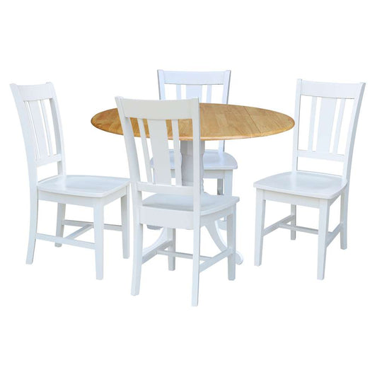International Concepts - (Set of 5 Pcs) 42in Dual Drop Leaf Table with 4 RTA Chairs in White / Natural Finish - K02-42DP-C08-10-4 veiw 1
