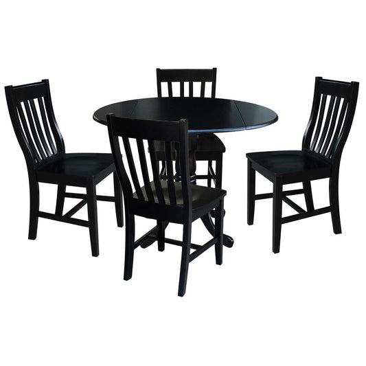International Concepts - (Set of 5 Pcs) 42in Dual Drop Leaf Table with 4 Schoolhouse Chairs in Black Finish - K46-42DP-C61P-2 veiw 1