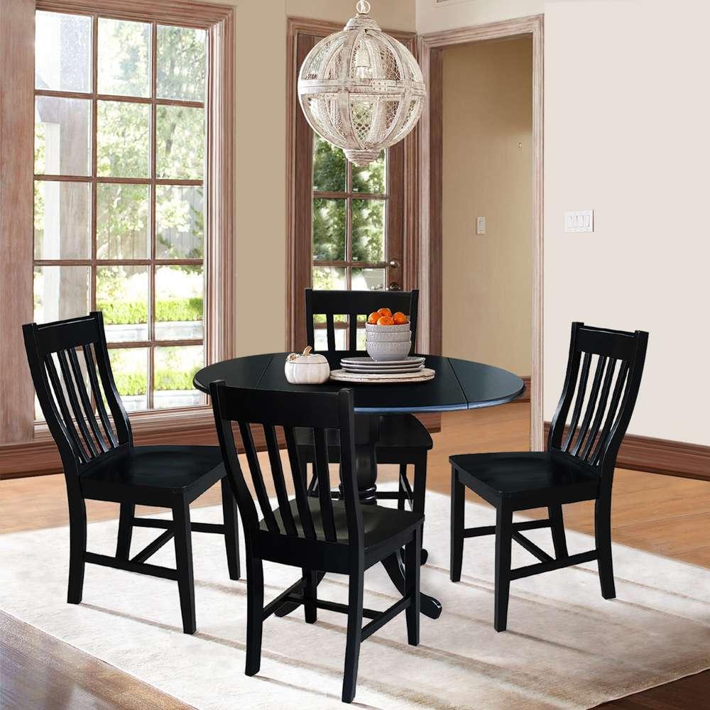International Concepts - (Set of 5 Pcs) 42in Dual Drop Leaf Table with 4 Schoolhouse Chairs in Black Finish - K46-42DP-C61P-2 veiw 3