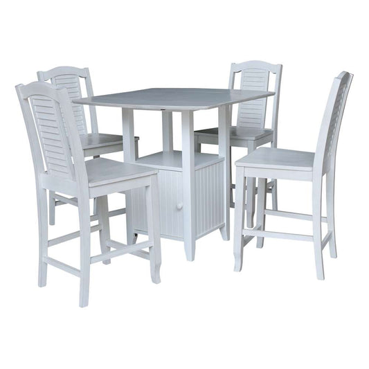 International Concepts - (Set of 5 Pcs) Dual Drop Leaf Bistro Table - Counter Height with Storage - 4 Counter Height Stools in White/Chalk - Antiqued Finish - K128-3638-S452-4 veiw 1