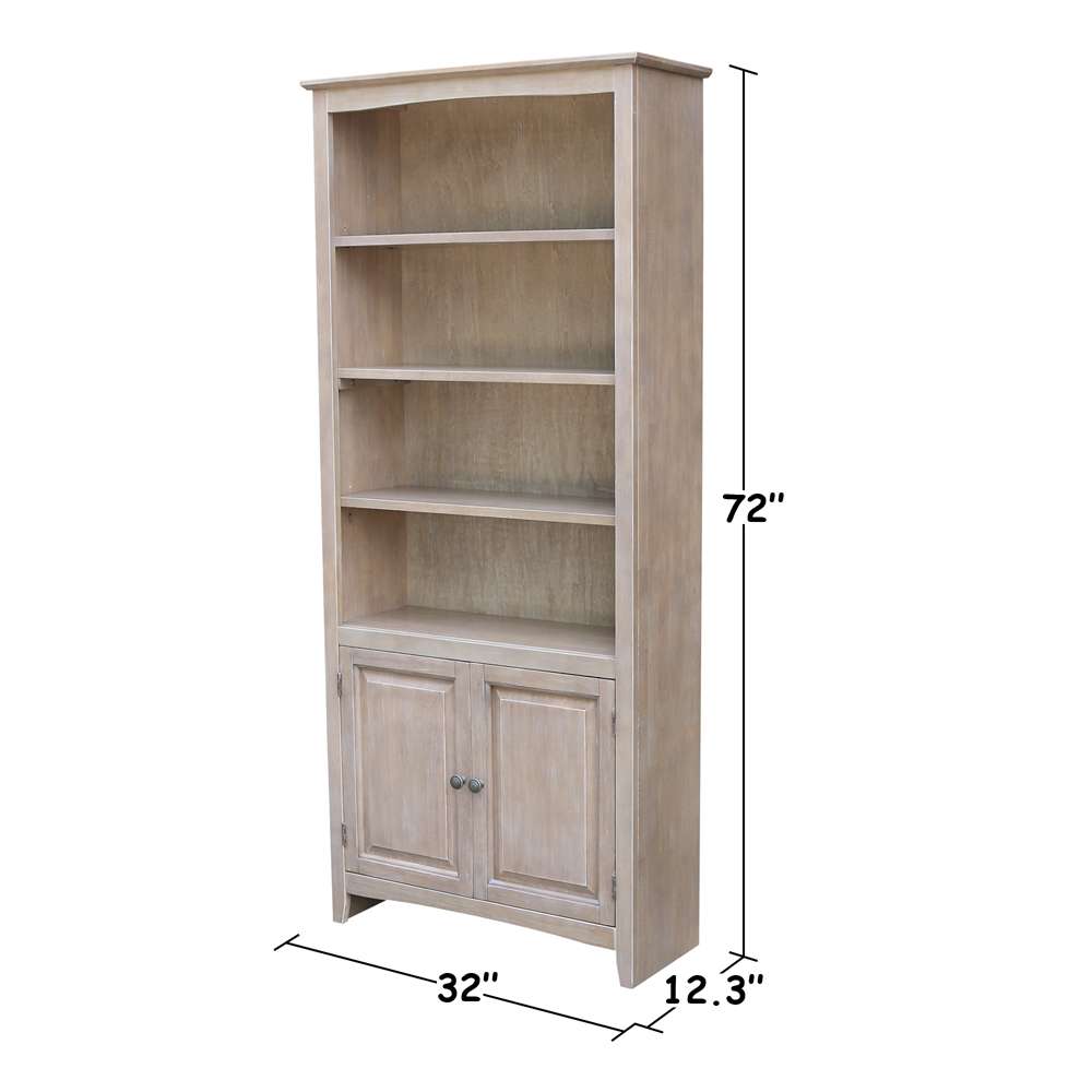International Concepts - Shaker Bookcase - 72inH with 2 Lower Doors in Washed Gray Taupe Finish in Washed Gray Taupe Finish - K09-SH-3227A-SH-322D veiw 7