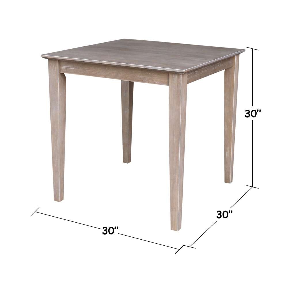 International Concepts - Solid Wood Top Table - Dining Height - Shaker Legs in Washed Gray Taupe Finish - K09-3030-30S veiw 2