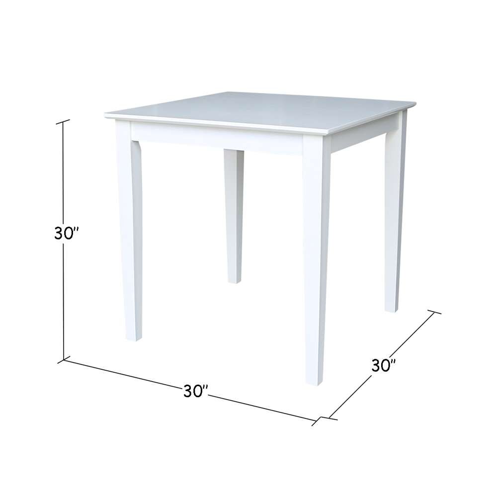 International Concepts - Solid Wood Top Table - Dining Height - Shaker Legs in White Finish - K08-3030-30S veiw 2