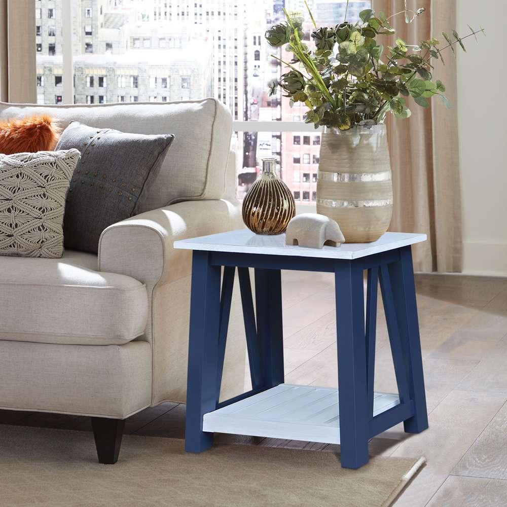 International Concepts - Surrey Side Table in Blue/Antiqued Chalk Finish - OT62-16E2 veiw 4