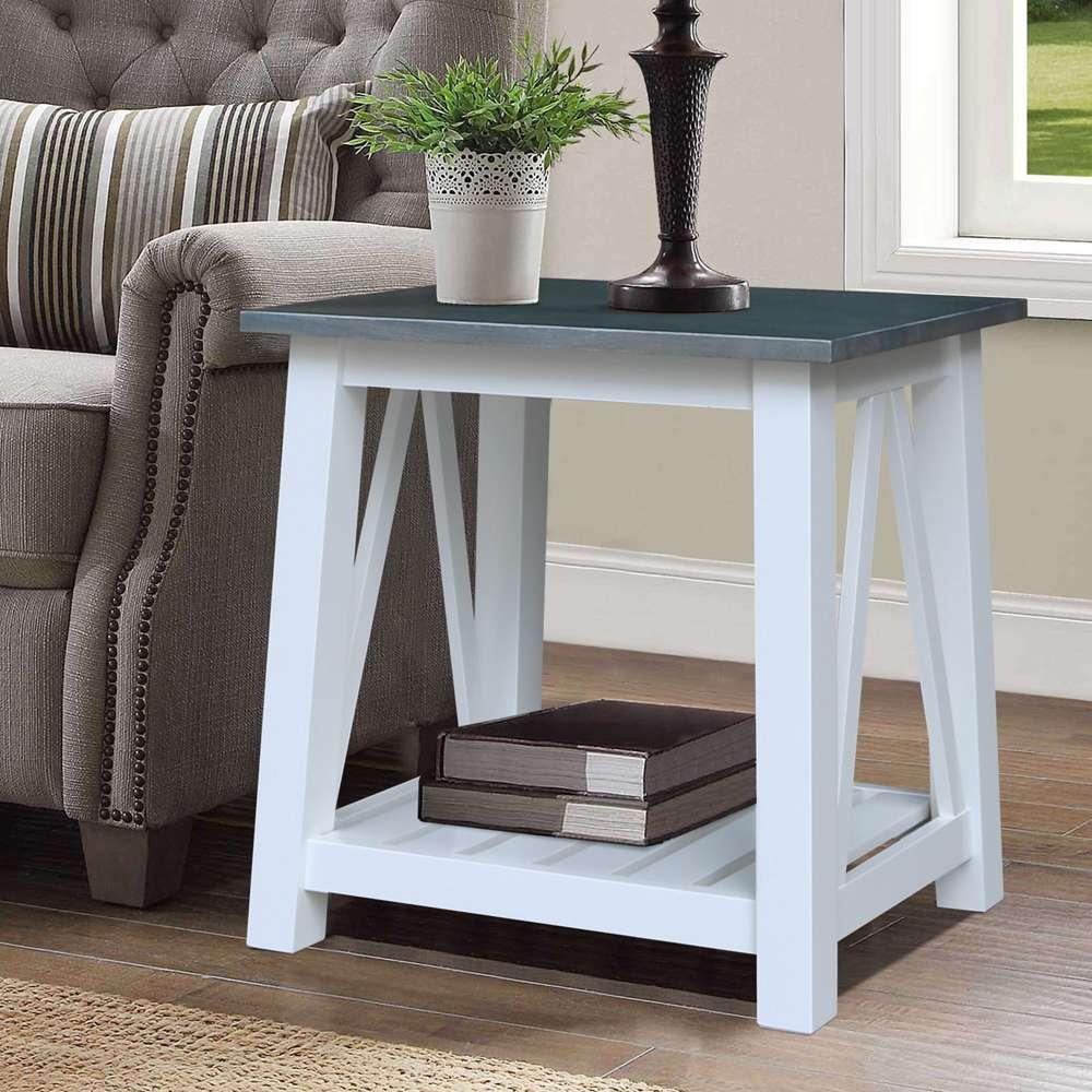 International Concepts - Surrey Side Table in White/Heather Gray Finish - OT05-16E2 veiw 4